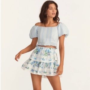 LoveShackFancy Cotton Ruffled Miniskirt in Blueberry Cloud